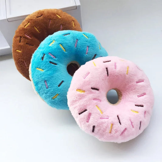Plush Donut Dog Toy – Soft Squeaky Chew Toy for Puppies and Small to Medium Dogs – 10cm