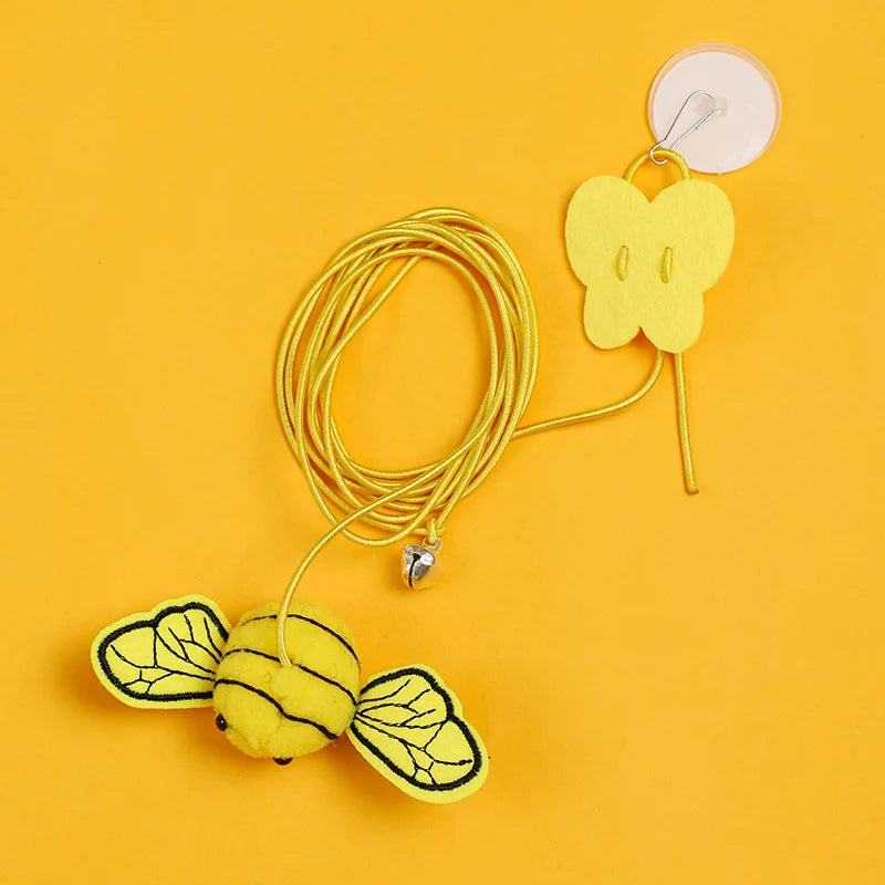 Interactive Hanging Cat Toy – Feather & Bell Teaser on Elastic Rope – 1.8m Adjustable Length