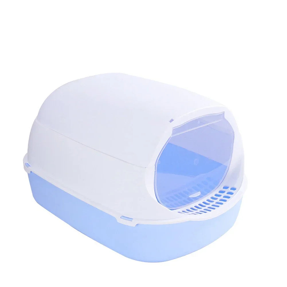 Semi-Enclosed Cat Litter Box – Splashproof, Easy-Clean Cat Toilet Tray – Multiple Sizes and Colors