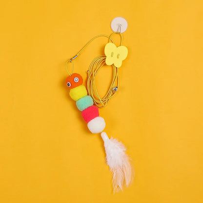 Interactive Hanging Cat Toy – Feather & Bell Teaser on Elastic Rope – 1.8m Adjustable Length