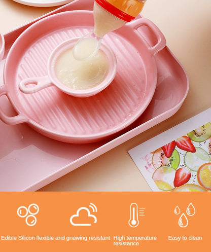 Baby Rice Cereal Spoon with Suction Cup Base – Silicone and ABS – 90 ml Capacity – 1 to 2 Yearsing Bottle Toddler Silicone Squeeze Feeding Spoon Milk Bottle Training Feeder Food Supplement Tools