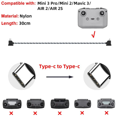 Drone Remote Control Data Cable – Type-C, Micro USB, Lightning – 15cm & 30cm for Mobile/Tablet Connection