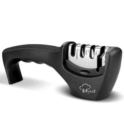 4-Stage Knife and Scissors Sharpener – Non-Slip Base, Ergonomic Handle, Diamond & Ceramic Slots