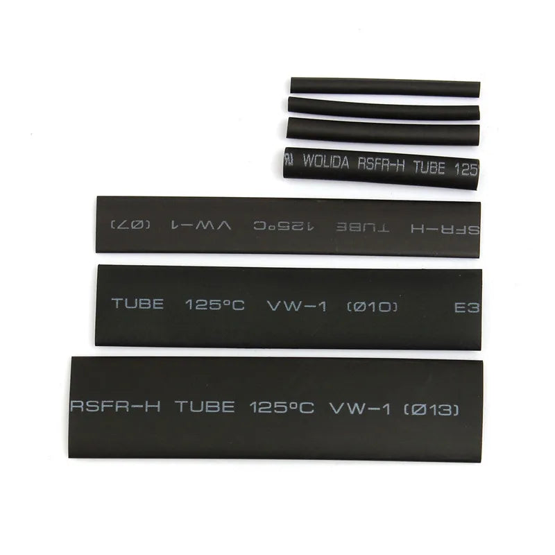 127-Piece Heat Shrink Tubing Kit – Black, 7 Sizes, Flame Retardant, 2:1 Shrink Ratio