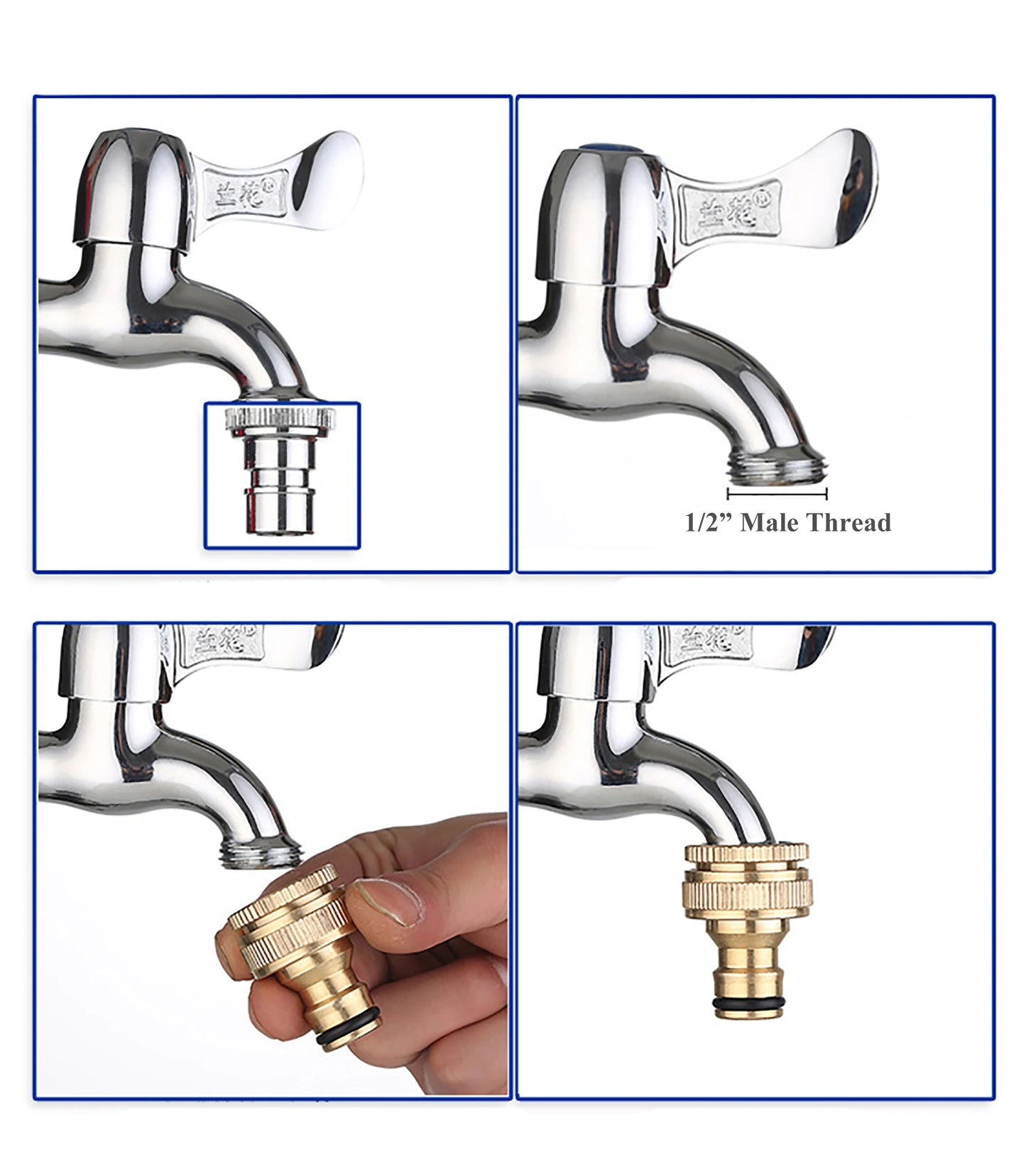 Brass Nipple Quick Connector – 1/2" to 3/4" Threaded Tap Adapter for Garden Hose & Washing Equipment