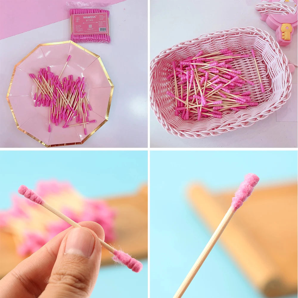 100pcs Pink Cotton Swabs – Micro Disposable Soft Cotton Cleaning Sticks, 7.5cm / 10cm