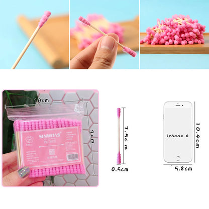 100pcs Pink Cotton Swabs – Micro Disposable Soft Cotton Cleaning Sticks, 7.5cm / 10cm
