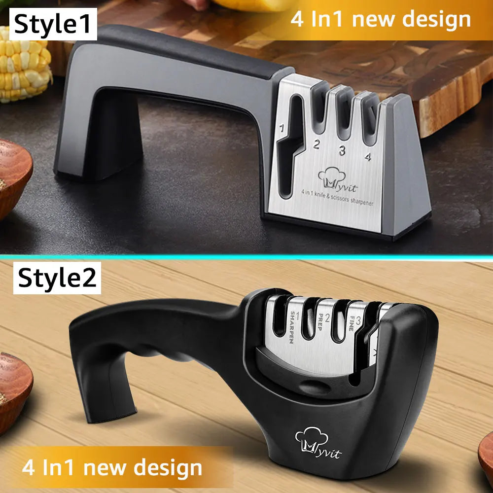 4-Stage Knife and Scissors Sharpener – Non-Slip Base, Ergonomic Handle, Diamond & Ceramic Slots