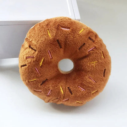 Plush Donut Dog Toy – Soft Squeaky Chew Toy for Puppies and Small to Medium Dogs – 10cm