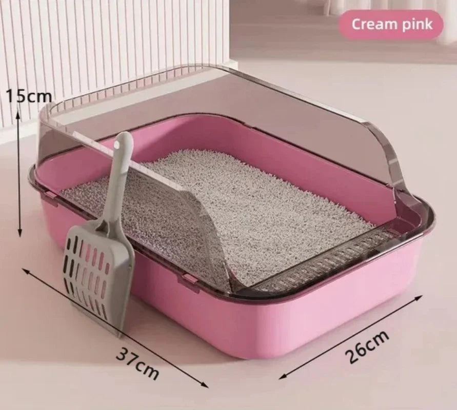Semi-Enclosed Cat Litter Box – Splashproof, Easy-Clean Cat Toilet Tray – Multiple Sizes and Colors