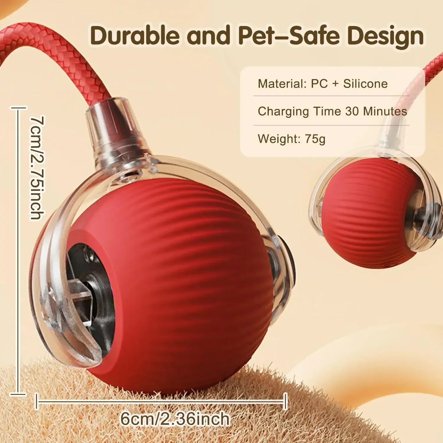 Interactive Smart Cat Toy Ball – USB Rechargeable Bouncy Ball with Tail – Automatic & Obstacle-Avoiding