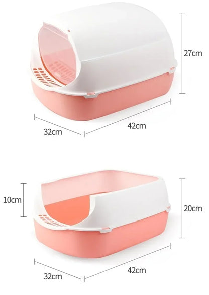 Semi-Enclosed Cat Litter Box – Splashproof, Easy-Clean Cat Toilet Tray – Multiple Sizes and Colors