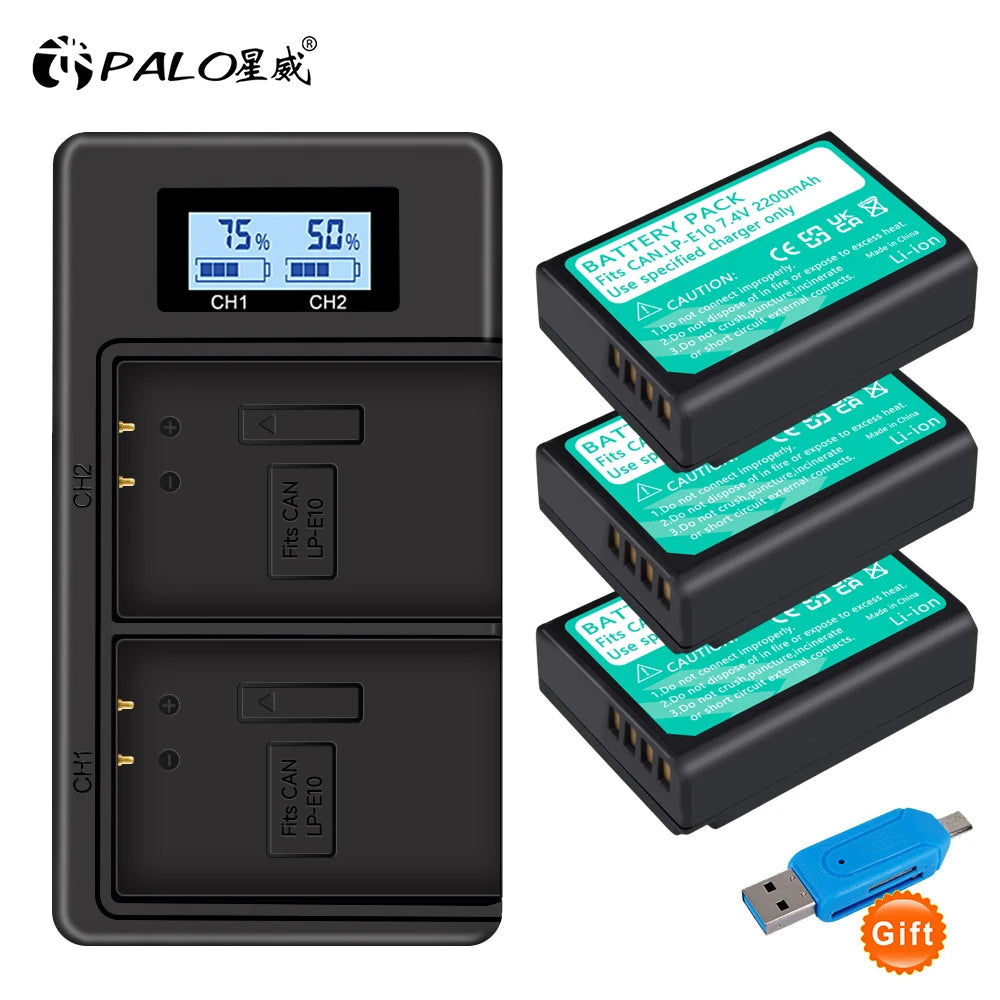 Rechargeable Camera Battery – LP-E10 Type, 7.4V 2200mAh, Compatible with Canon EOS DSLR Models