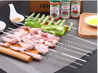 15-Pack Stainless Steel BBQ Skewers – 35cm Flat Reusable Grill Sticks for Meat, Vegetables, Camping