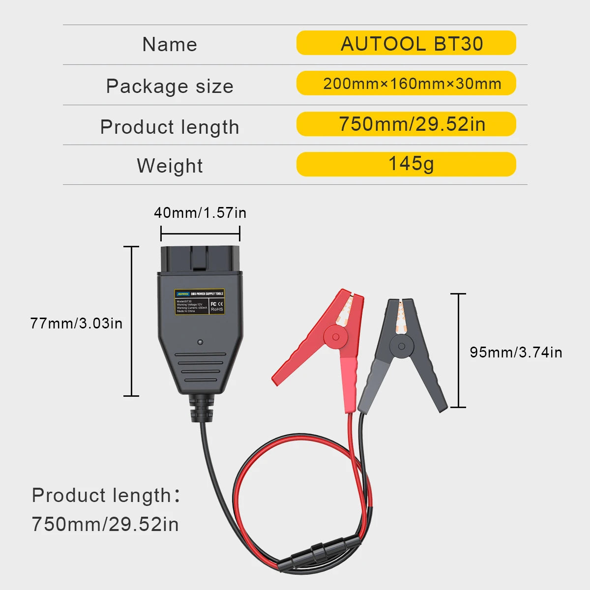 AUTOOL BT30 Car OBD2 ECU Memory Saver – Battery and Data Protection Tool