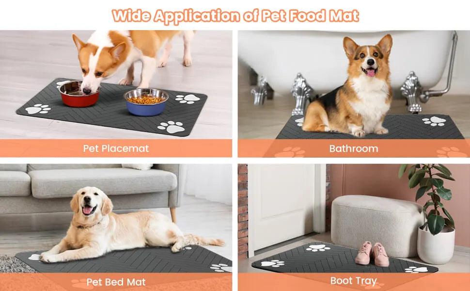 Absorbent Pet Feeding Mat with Waterproof Rubber Backing – Non-Slip Placemat for Dog and Cat Bowls