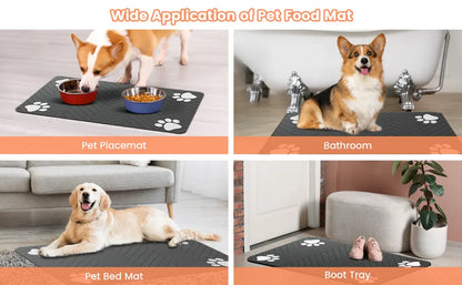 Absorbent Pet Feeding Mat with Waterproof Rubber Backing – Non-Slip Placemat for Dog and Cat Bowls