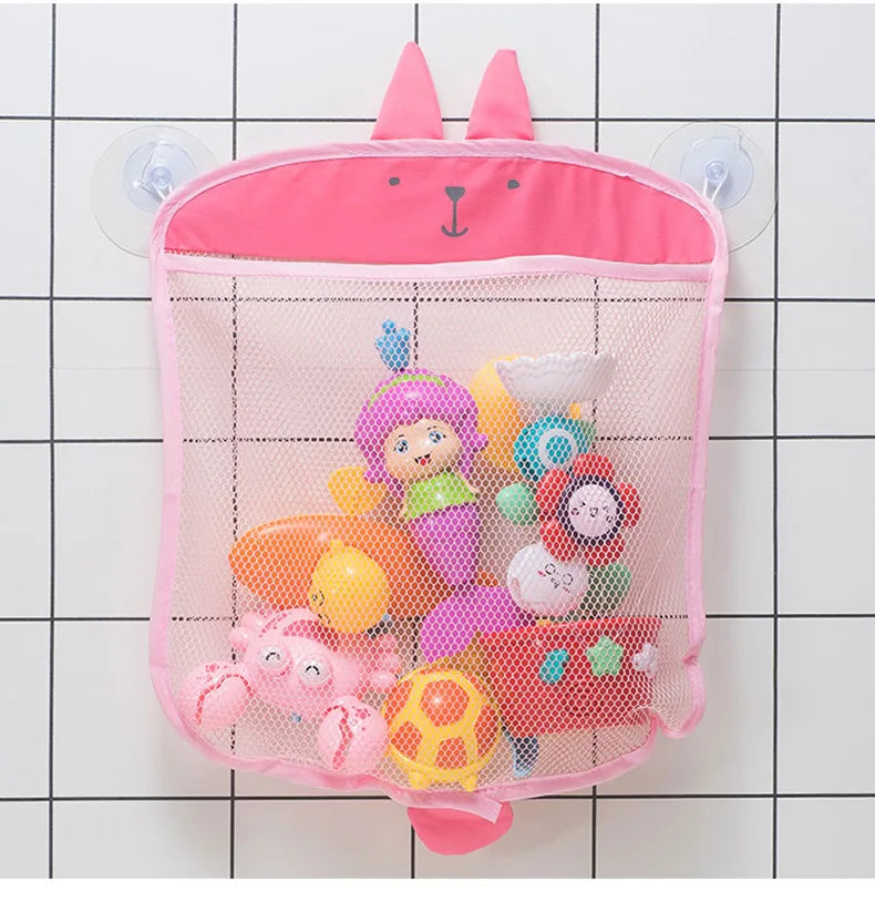 Baby Bath Toys Organizer – Mesh Net Storage with Toothbrush Holder – 39×35 cm