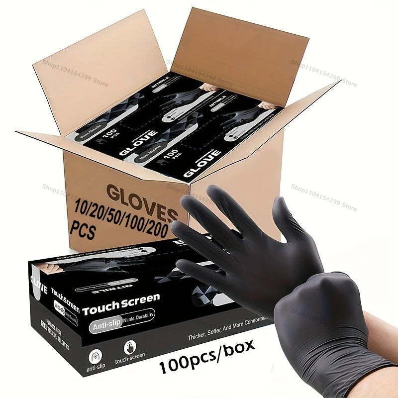 Black Nitrile Disposable Gloves – Powder-Free, Touch Screen Compatible, Waterproof – 100pcs Box