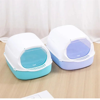 Semi-Enclosed Cat Litter Box – Splashproof, Easy-Clean Cat Toilet Tray – Multiple Sizes and Colors