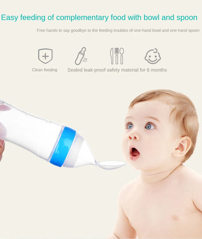 Baby Rice Cereal Spoon with Suction Cup Base – Silicone and ABS – 90 ml Capacity – 1 to 2 Yearsing Bottle Toddler Silicone Squeeze Feeding Spoon Milk Bottle Training Feeder Food Supplement Tools