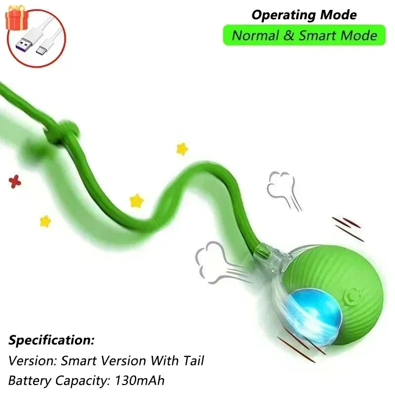 Interactive Smart Cat Toy Ball – USB Rechargeable Bouncy Ball with Tail – Automatic & Obstacle-Avoiding