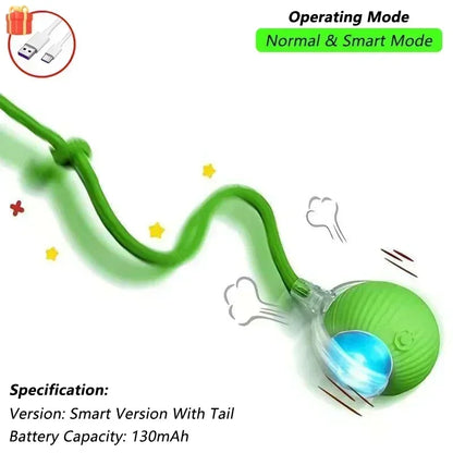 Interactive Smart Cat Toy Ball – USB Rechargeable Bouncy Ball with Tail – Automatic & Obstacle-Avoiding