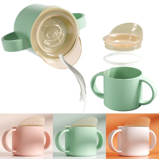 Baby Feeding Cups Kid Le150ml Baby Drinking Cup with Handle – Solid Color PP Plastic with Silicone Seal, Suitable for Ages 7 to 12 Yearsarning Drinking Cup with Double Handle Flip Lid Leakproof Infants Water Cups Bottle BPA Free with Lid