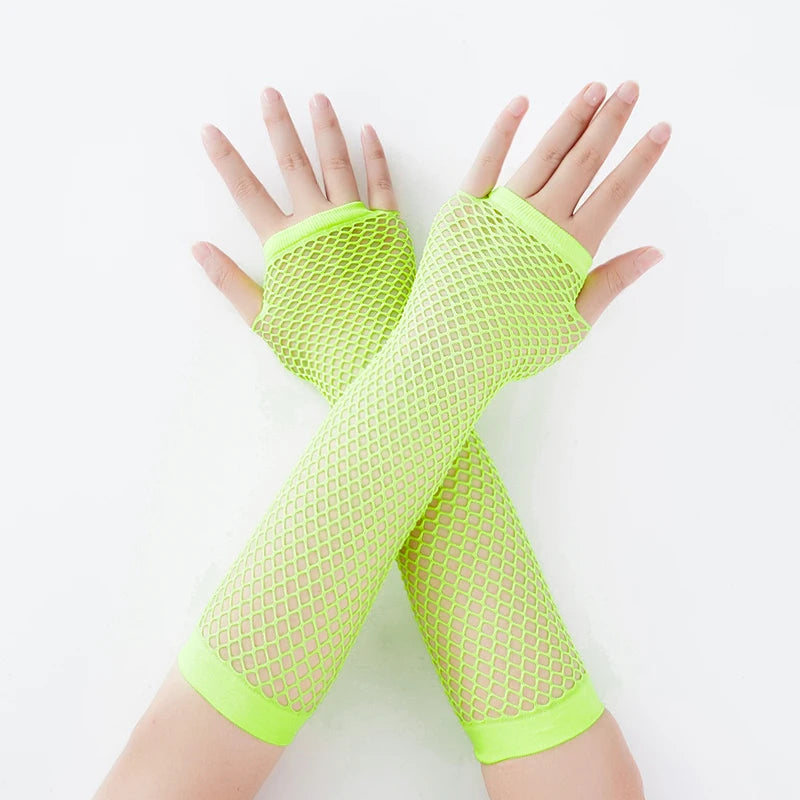 New Fashion Neon Fishnet Fingerless Long Gloves