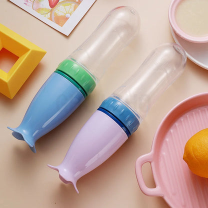 Baby Rice Cereal Spoon with Suction Cup Base – Silicone and ABS – 90 ml Capacity – 1 to 2 Yearsing Bottle Toddler Silicone Squeeze Feeding Spoon Milk Bottle Training Feeder Food Supplement Tools