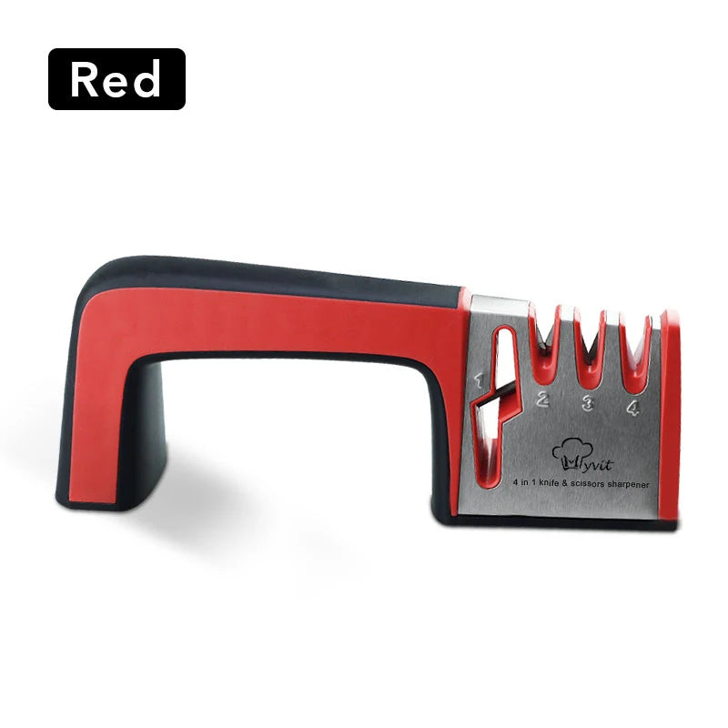 4-Stage Knife and Scissors Sharpener – Non-Slip Base, Ergonomic Handle, Diamond & Ceramic Slots