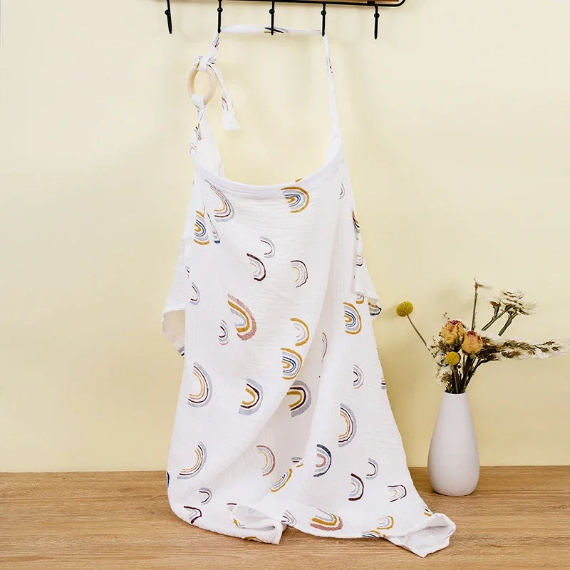 Breathable Cotton Baby Nursing Cover – Maternity Breastfeeding Shawl and Stroller Blanket, 100 × 60 cm