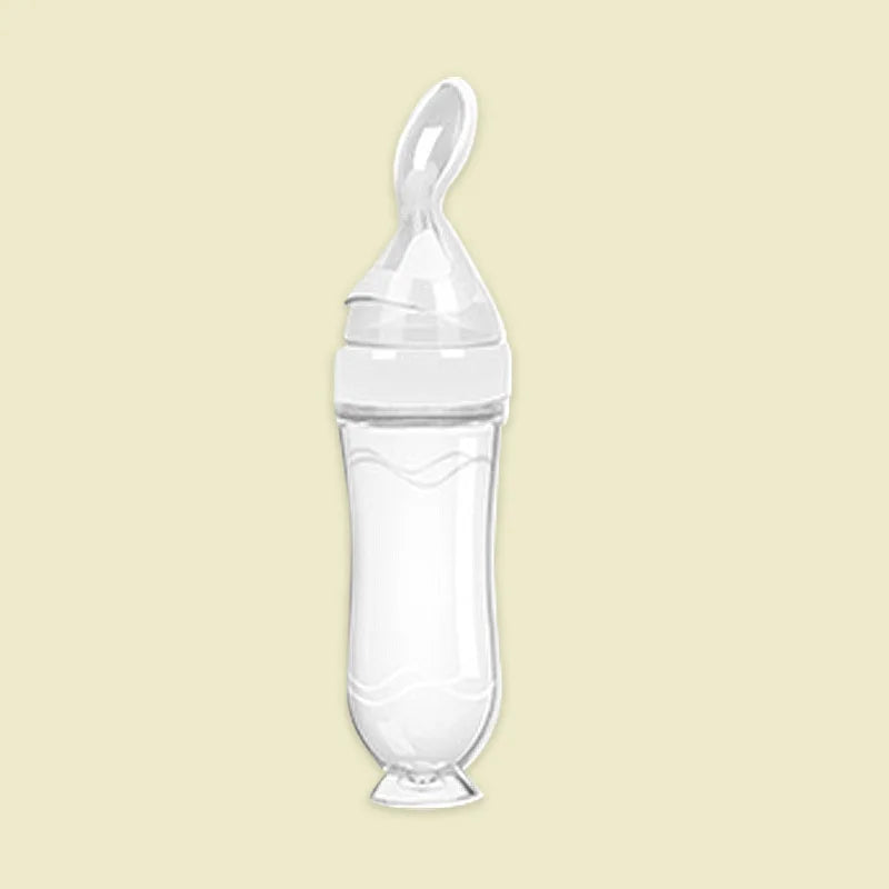 Baby Rice Cereal Spoon with Suction Cup Base – Silicone and ABS – 90 ml Capacity – 1 to 2 Yearsing Bottle Toddler Silicone Squeeze Feeding Spoon Milk Bottle Training Feeder Food Supplement Tools