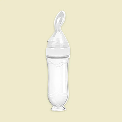 Baby Rice Cereal Spoon with Suction Cup Base – Silicone and ABS – 90 ml Capacity – 1 to 2 Yearsing Bottle Toddler Silicone Squeeze Feeding Spoon Milk Bottle Training Feeder Food Supplement Tools