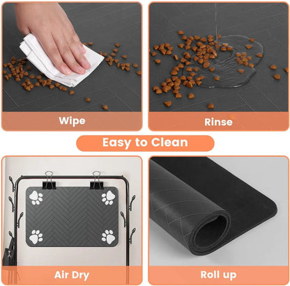 Absorbent Pet Feeding Mat with Waterproof Rubber Backing – Non-Slip Placemat for Dog and Cat Bowls
