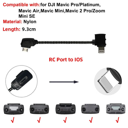 Drone Remote Control Data Cable – Type-C, Micro USB, Lightning – 15cm & 30cm for Mobile/Tablet Connection