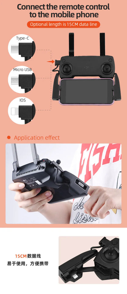 Drone Remote Control Data Cable – Type-C, Micro USB, Lightning – 15cm & 30cm for Mobile/Tablet Connection