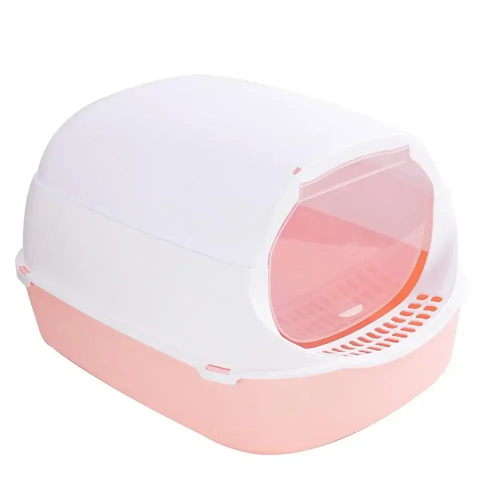 Semi-Enclosed Cat Litter Box – Splashproof, Easy-Clean Cat Toilet Tray – Multiple Sizes and Colors