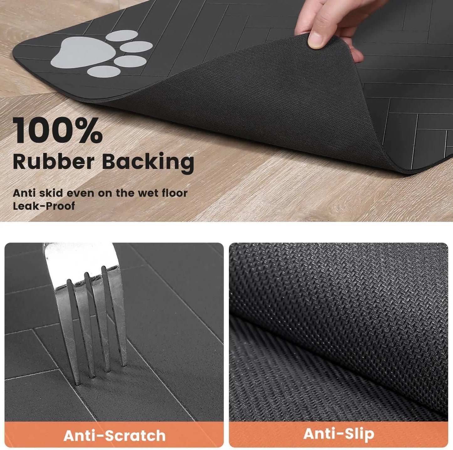 Absorbent Pet Feeding Mat with Waterproof Rubber Backing – Non-Slip Placemat for Dog and Cat Bowls