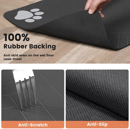 Absorbent Pet Feeding Mat with Waterproof Rubber Backing – Non-Slip Placemat for Dog and Cat Bowls
