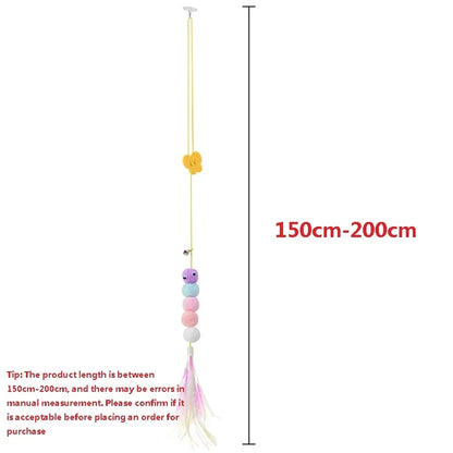 Interactive Hanging Cat Toy – Feather & Bell Teaser on Elastic Rope – 1.8m Adjustable Length