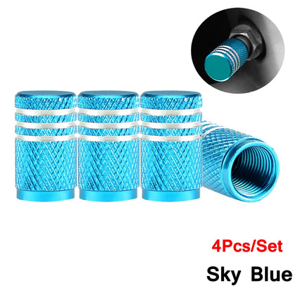 Aluminium Wheel Air Valve Covers – 4pcs Set with O-Ring Seal, Multi-Color