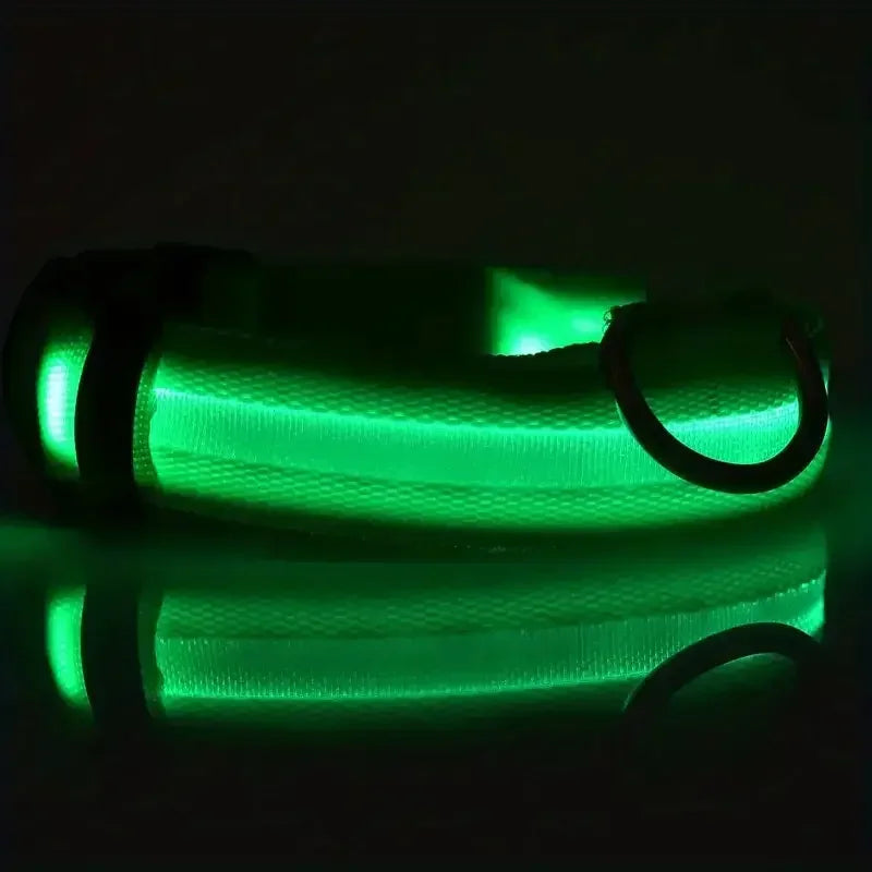LED Light-Up Dog Collar – Adjustable Nylon Safety Collar with Battery – XS to XL Sizes
