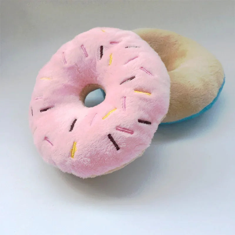 Plush Donut Dog Toy – Soft Squeaky Chew Toy for Puppies and Small to Medium Dogs – 10cm