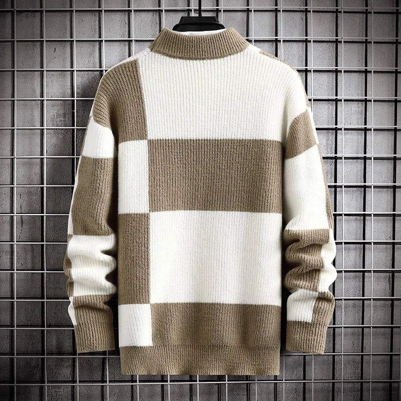 Men's Casual Patchwork Sweater - Warm Pullovers