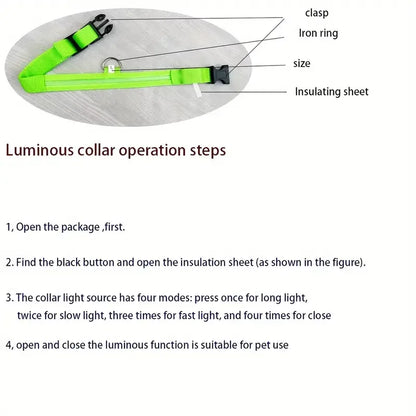 LED Light-Up Dog Collar – Adjustable Nylon Safety Collar with Battery – XS to XL Sizes