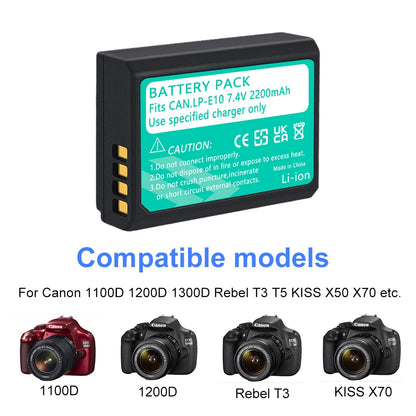Rechargeable Camera Battery – LP-E10 Type, 7.4V 2200mAh, Compatible with Canon EOS DSLR Models