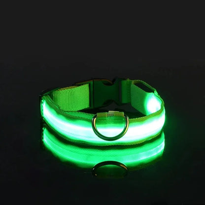 LED Light-Up Dog Collar – Adjustable Nylon Safety Collar with Battery – XS to XL Sizes