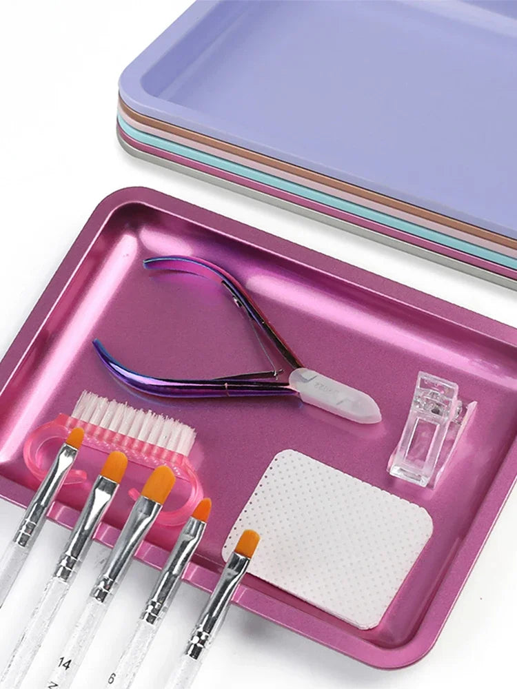 Stainless Steel Nail Art Storage Tray – Durable Cosmetic Manicure Tool