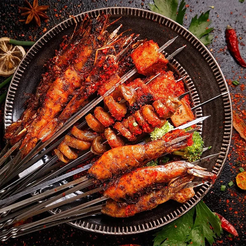 15-Pack Stainless Steel BBQ Skewers – 35cm Flat Reusable Grill Sticks for Meat, Vegetables, Camping